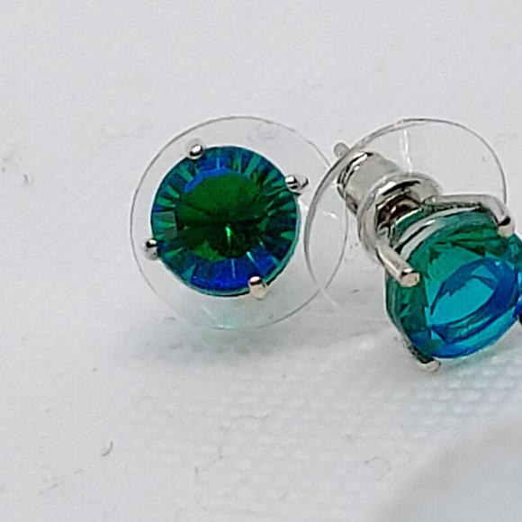 Peacock Quartz Triplet Solitaire Earrings - Picture 1 of 5